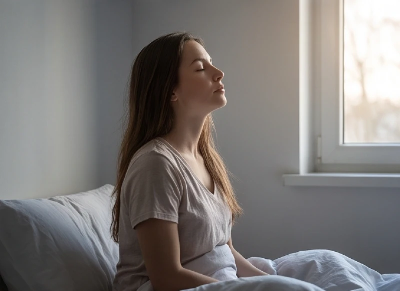 Mơ thấy mèo cắn vào tay: Điềm báo theo vị trí và số may mắn 9 Một người đang nhắm mắt thực hành kỹ thuật hít thở sâu để lấy lại bình tĩnh