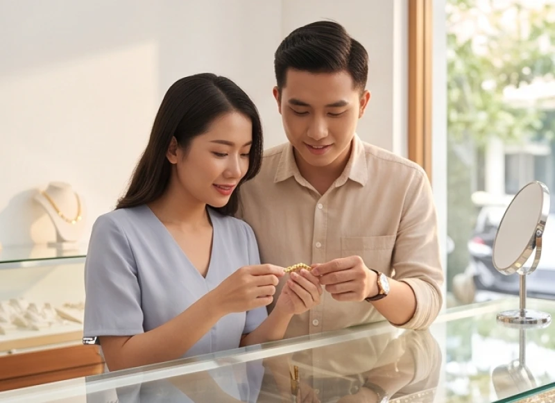 Cặp đôi cùng nhau mang chiếc vòng tay kỷ niệm bị đứt đến cửa tiệm kim hoàn