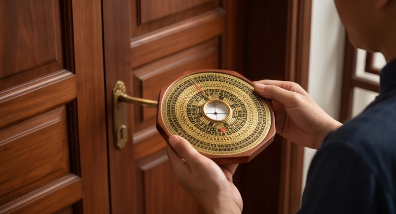 Sử dụng la bàn phong thủy để định vị hướng Nam thuộc chòm sao Sinh Khí đại cát cho ngôi nhà