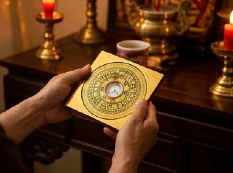 Gia chủ cẩn thận dùng la bàn định vị phương hướng chính xác khi lập mâm lễ cúng sao giải hạn