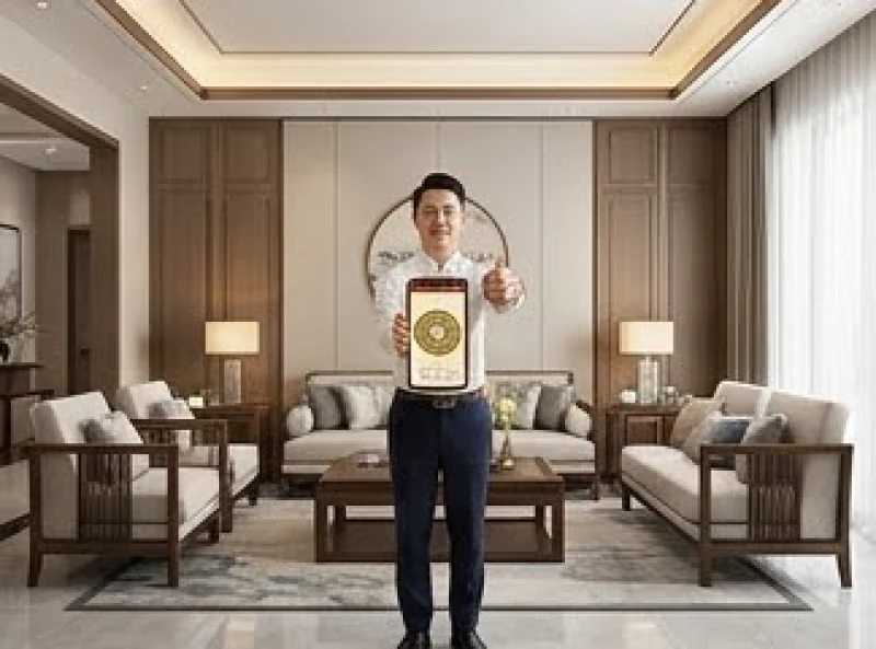Tài lộc tuổi Tỵ: Vận hạn từng năm sinh và cách đo cung tài lộc 9 Người đàn ông đứng giữa không gian phòng khách dùng la bàn điện thoại để tìm chính xác góc tài lộc