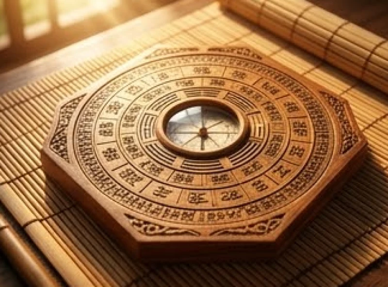 La bàn phong thủy bằng gỗ khắc họa các cặp địa chi tương phá giải thích nguồn gốc của vận hạn