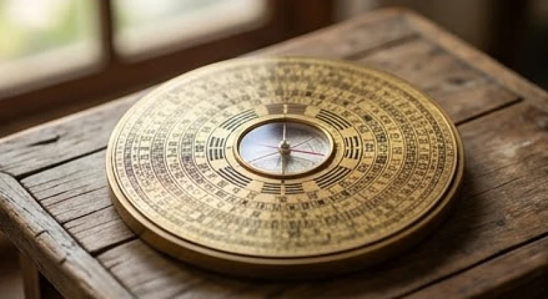 La bàn phong thủy chi tiết hiển thị các vòng quẻ tiên thiên định vị trục Nam Bắc