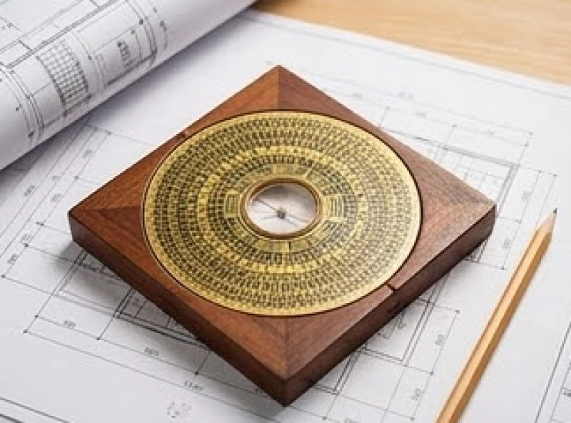 Tuổi Dần năm 2027 có phạm Thái Tuế không: trình tự cúng giải hạn 8 La bàn phong thủy được đặt trên bản vẽ thiết kế nhà cửa giúp gia chủ kiểm tra hướng và các yếu tố trạch cát