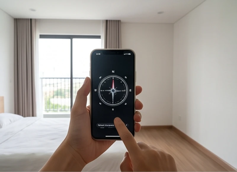 Sử dụng la bàn trên điện thoại để xác định hướng Đông Bắc cho góc học tập của bé