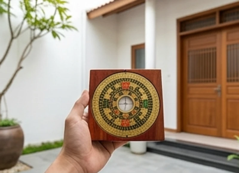 Đông tứ mệnh là gì: Bảng tra theo tuổi và cách hóa giải 3 Gia chủ đang cầm la bàn phong thủy để định vị 4 hướng tốt trước hiên nhà