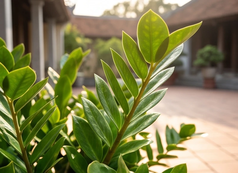 Cây trồng ngoài sân hợp tuổi Tỵ: chịu nắng gió và hướng đặt 2 Cận cảnh màng sáp trên bề mặt lá dày của cây phong thủy giúp chống chịu nhiệt độ cao khi ngoài sân