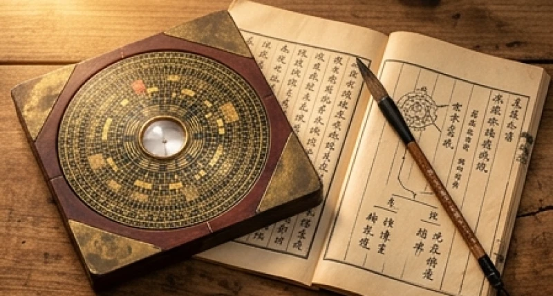 Cuốn sách tử vi và la bàn phong thủy tượng trưng cho vận mệnh người tuổi Dần