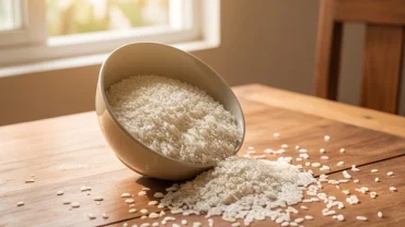Bát cơm đầy bị lật úp trên mặt bàn ăn gợi lên thắc mắc làm đổ đồ ăn là điềm gì trong văn hóa dân gian