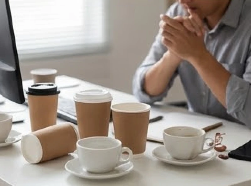 Cốc cà phê đen pha phin đặt cạnh người đang xoa bóp cổ tay vì mỏi cơ