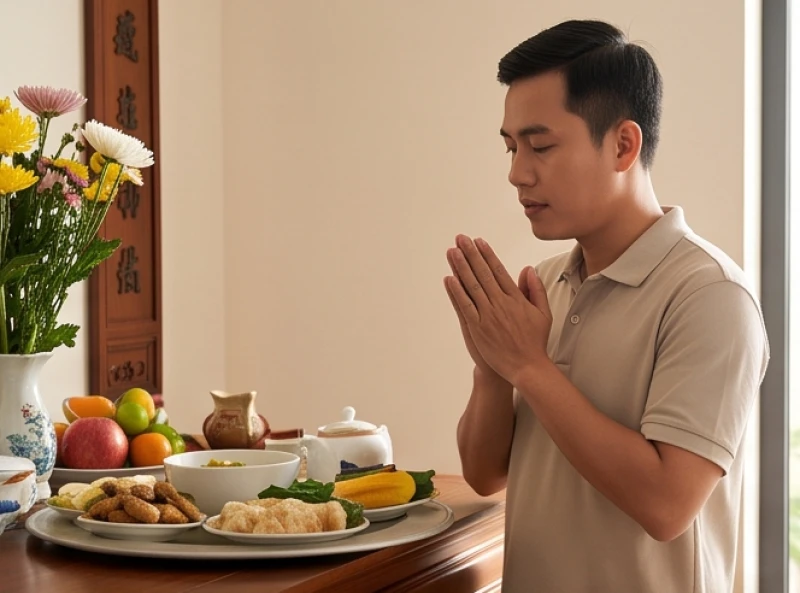 Văn khấn và bài cúng khác nhau thế nào: Phân biệt chuẩn nghi lễ 1 Người đàn ông đứng chắp tay ngang ngực, lầm rầm thỉnh cầu khi thực hành văn khấn gia tiên