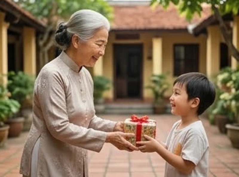 Tử vi trọn đời tuổi Bính Thân 1956 nữ mạng: Hậu vận & dưỡng mệnh 8 Người phụ nữ lớn tuổi đang thành tâm trao tặng những phần quà nhỏ bé cho trẻ em có hoàn cảnh khó khăn tại làng