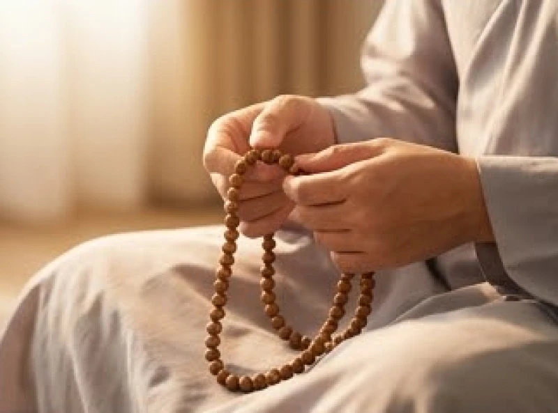 Văn khấn cầu siêu cho oan gia trái chủ: Bài cúng và sắm lễ 7 Đôi bàn tay nhẹ nhàng lần chuỗi hạt gỗ trong khi nhắm mắt xưng niệm hồng danh A Di Đà Phật