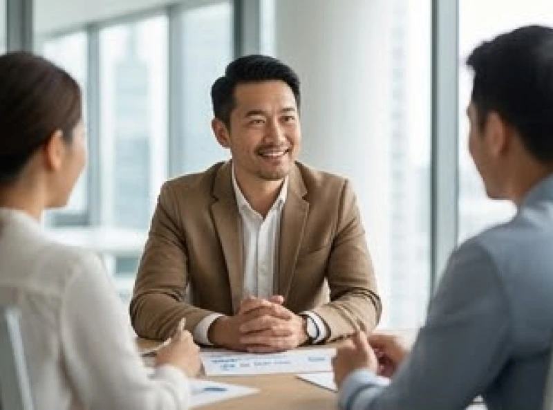 Vị sếp đang mỉm cười và lắng nghe ý kiến của cấp dưới trong một cuộc họp nhóm gắn kết tại văn phòng