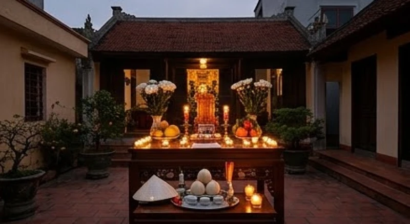 Bàn thờ cúng sao Thái Bạch được lập ngoài trời với hướng quay về chính Tây để đón vượng khí