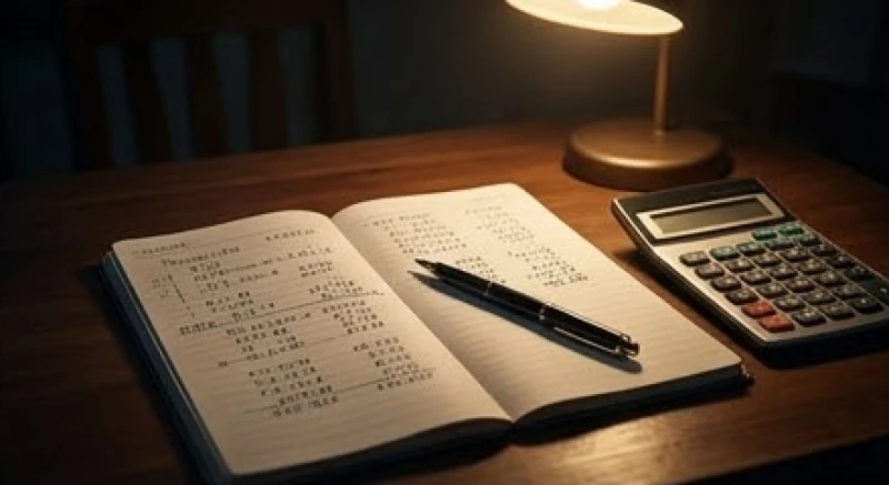 Cuốn sổ ghi chép chi tiêu và chiếc máy tính đặt trên bàn, tượng trưng cho bước chuẩn bị tài chính ứng phó rủi ro