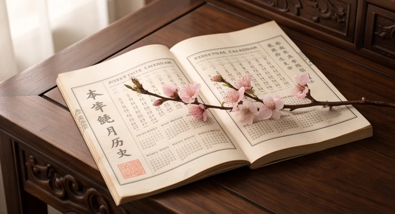 Cuốn lịch vạn niên truyền thống mở ra trang tiết Lập Xuân đánh dấu sự bắt đầu của một năm mới