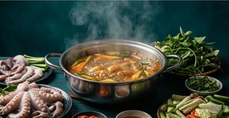 Mơ thấy bạch tuộc: Tra cứu điềm báo, con số và góc nhìn khoa học 3 Nồi lẩu bạch tuộc nghi ngút khói với các nguyên liệu tươi sống và nước dùng đậm đà