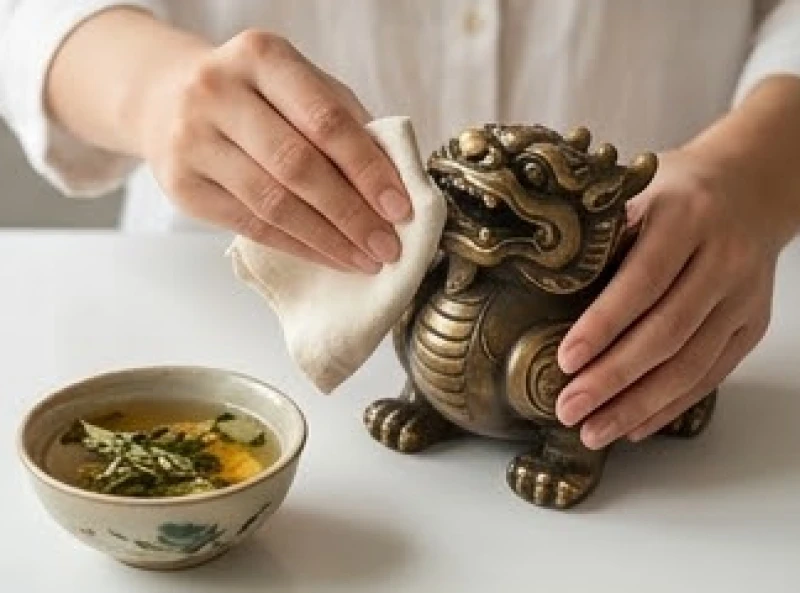 Dùng khăn sạch và nước thảo mộc lau chùi cẩn thận bề mặt tượng phong thủy