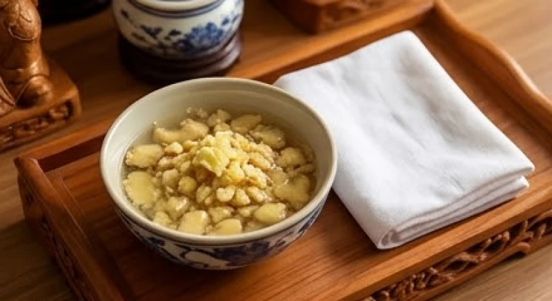 Lau dọn bề mặt bàn thờ Thần Tài bằng rượu trắng pha gừng tươi để tẩy uế và xả xui