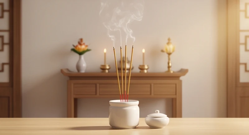 Không gian ban thờ gia tiên được lau dọn sạch sẽ thắp hương trầm ấm áp để xua tan năng lượng xấu