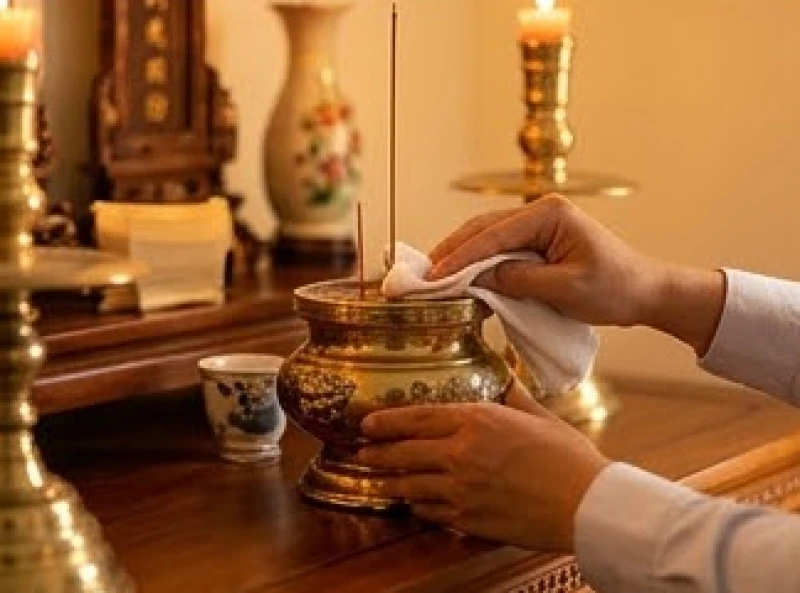 Văn khấn đổi họ cho con nuôi: Bài cúng gia tiên và mâm lễ chuẩn 8 Đôi bàn tay cẩn thận dùng khăn sạch lau chùi, tịnh sái các vật dụng trên bàn thờ tổ tiên trước khi hành lễ