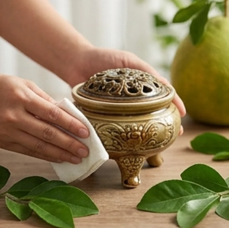 Đôi bàn tay cẩn thận dùng chiếc khăn sạch nhúng nước lá bưởi lau quanh bệ bát hương
