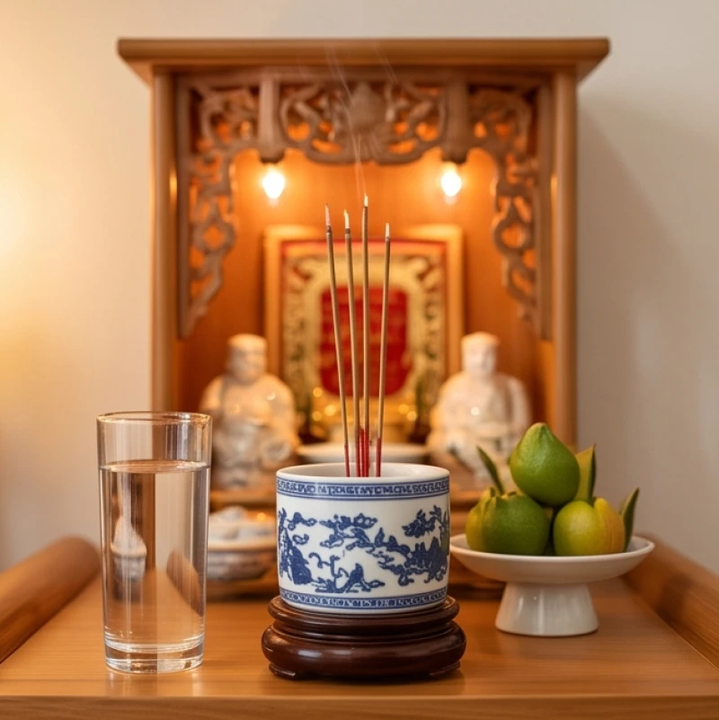 Mơ thấy số 38: Giải mã điềm báo & bộ số lộc theo bối cảnh 6 Bàn thờ Thần Tài Ông Địa được dọn dẹp sạch sẽ và thắp ba nén hương rực hồng để nghênh đón vượng khí
