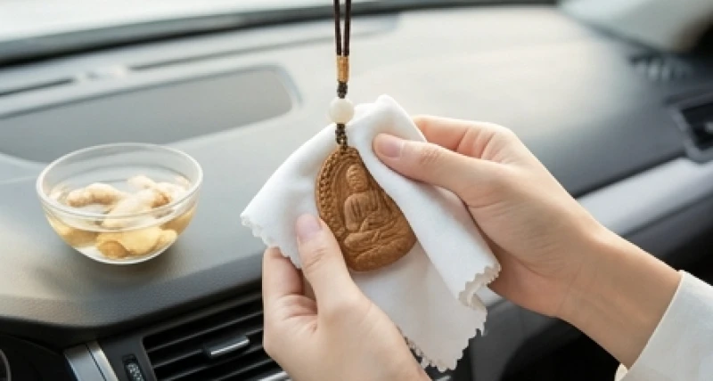 Vật phẩm treo xe cho người tuổi Ngọ: Chuẩn ngũ hành & cách treo 7 Tay người dùng khăn mềm nhúng nước gừng lau nhẹ nhàng lên bề mặt khánh treo xe bằng gỗ