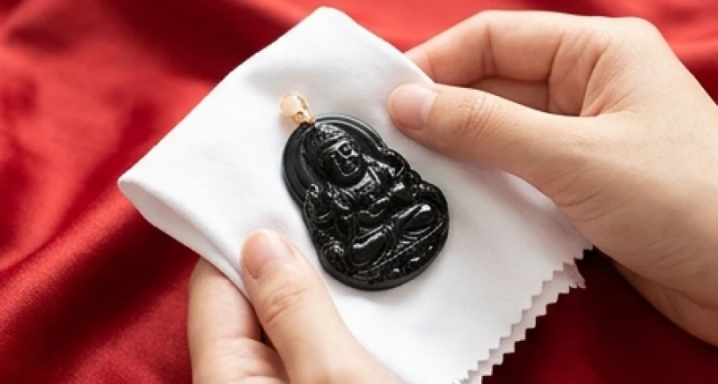 Dùng chiếc khăn bông màu trắng sạch sẽ để nhẹ nhàng thấm khô bề mặt đá ngọc bích sau khi ngâm nước