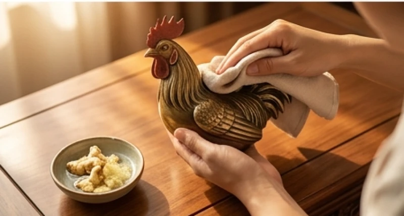 Dùng khăn mềm nhúng dung dịch rượu gừng để lau sái toàn bộ bề mặt linh vật nhằm tẩy sạch uế khí trước khi điểm nhãn