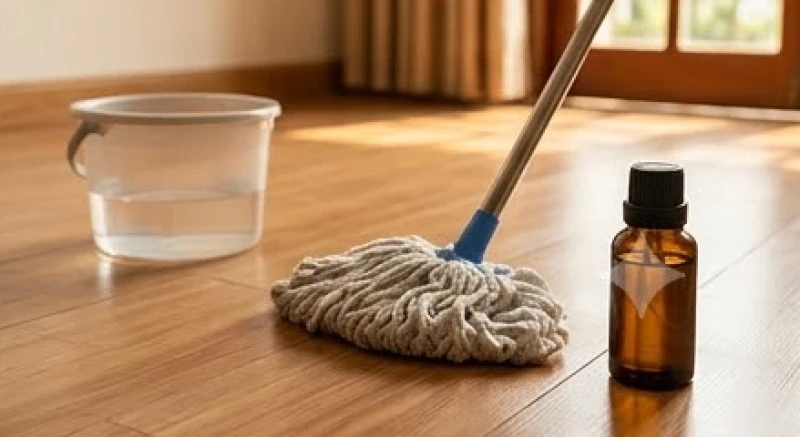 Thau nước ấm pha vài giọt tinh dầu sả chanh dùng để lau dọc theo các chân tường