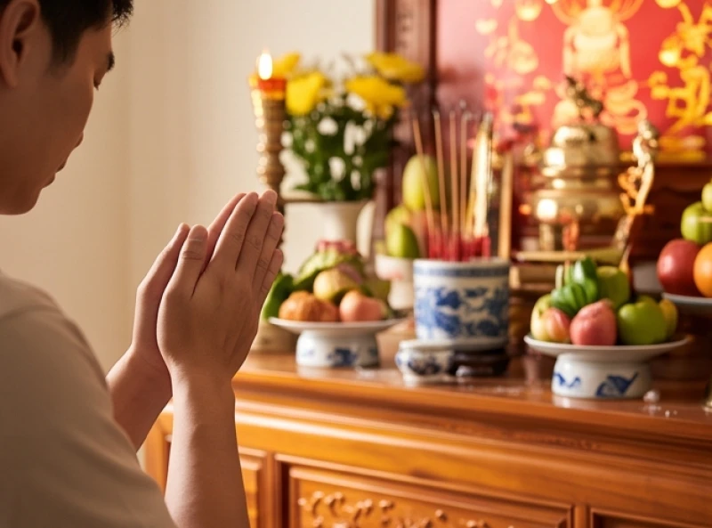 Văn khấn và bài cúng khác nhau thế nào: Phân biệt chuẩn nghi lễ 8 Người hành lễ chắp tay trang nghiêm thực hiện bốn lạy trước ban thờ gia tiên vào dịp lễ tết