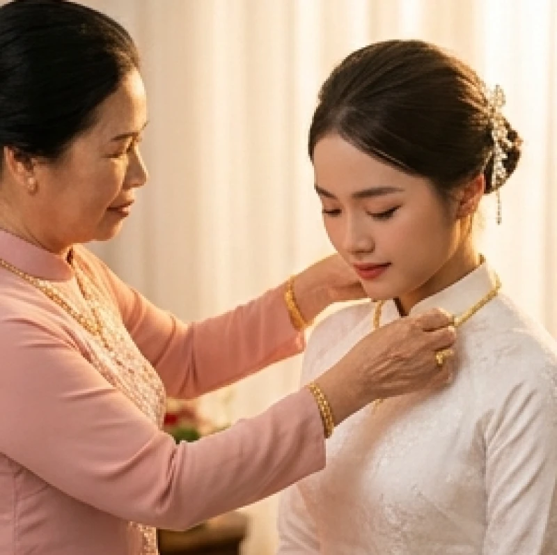 Khoảnh khắc mẹ chồng trao trang sức cưới cho nàng dâu mới trong ngày đại hỷ