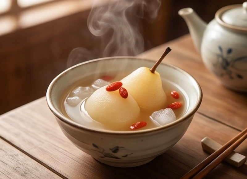 Món lê chưng đường phèn thanh mát giúp bổ phế và làm sạch niêm mạc đường hô hấp