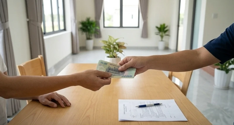 Văn khấn mượn tuổi làm nhà: Trình tự bài bản và mẫu giấy tờ 12 Gia chủ trao tiền mặt tượng trưng cho người mượn tuổi để hoàn tất quá trình chuộc lại nhà