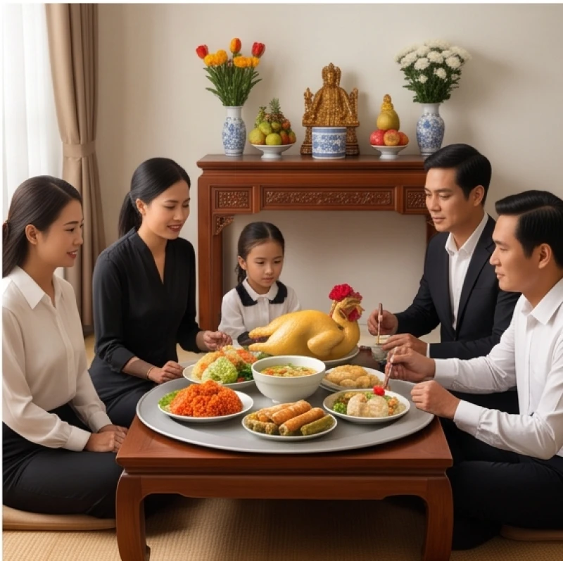 Văn khấn gia tiên ngày giỗ: Bài khấn chuẩn và quy tắc xưng hô 11 Con cháu quây quần chuẩn bị tươm tất mâm cỗ cúng Đại Tường đánh dấu thời điểm mãn hạn tang chế