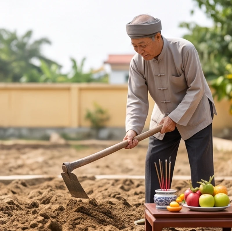 Tử vi tuổi Đinh Mùi 1967 năm 2027: Cách cúng sao và mượn tuổi 10 Người được mượn tuổi thay mặt gia chủ tiến hành nghi thức cuốc đất động thổ