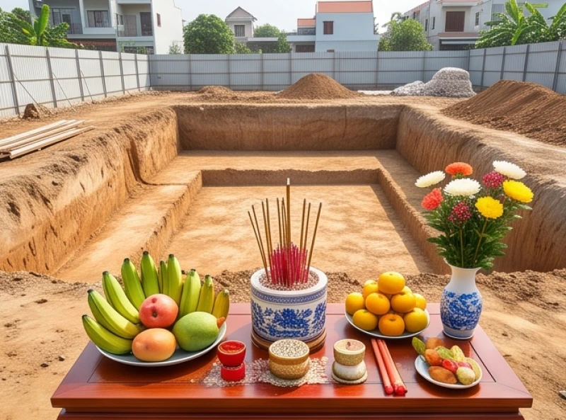 Khu đất được chuẩn bị tươm tất cho lễ động thổ khởi công xây dựng ngôi nhà mới