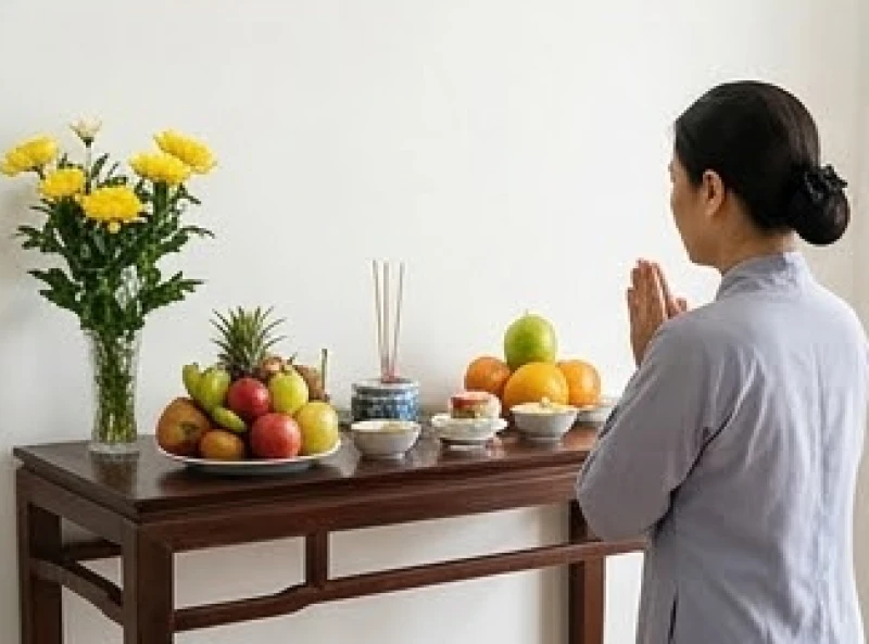 Văn khấn chuộc con bán khoán: Bài khấn chuẩn và sớ dịch nghĩa 9 Bày biện mâm lễ chay đơn giản tại ban thờ gia tiên để vái vọng thỉnh cầu giải khoán khi không thể đến chùa cũ