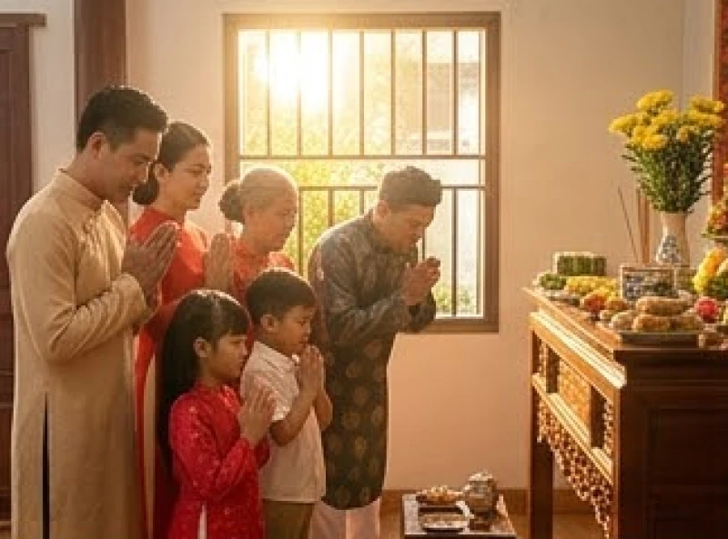 Văn khấn hóa vàng Tết: Bài cúng chuẩn và nghi lễ tạ gia tiên 1 Gia đình thực hiện nghi thức hóa vàng tiễn ông bà tổ tiên ngày Tết