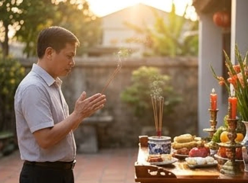 Văn khấn lễ tạ đất: mâm cúng 3 miền, bài khấn và vị trí hành lễ 2 Gia chủ thành tâm thắp hương đọc văn khấn lễ tạ đất vào dịp rằm tháng Giêng đầu năm