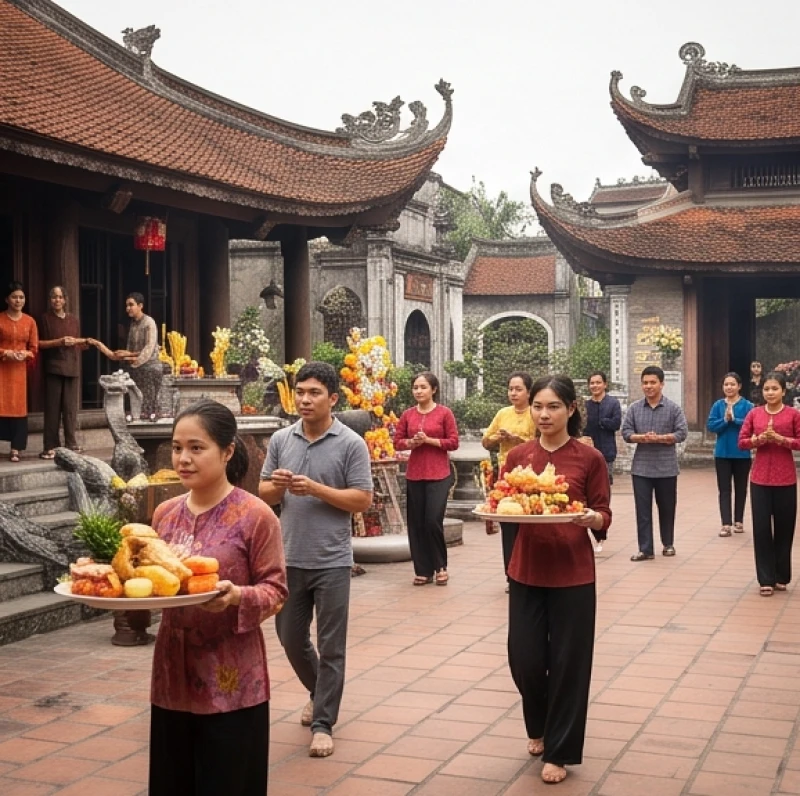 Hàng vạn người dân mang theo mâm lễ dâng hương hội tụ về đền Trần trong ngày giỗ Cha tháng Tám