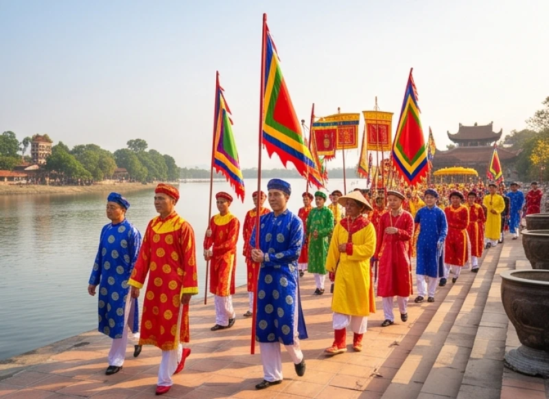 Đông đảo người dân tham gia lễ hội rước nước truyền thống tại Đền Lảnh Giang