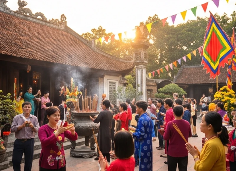 Không khí linh thiêng và đông đúc của người dân dâng hương cầu lộc trong dịp lễ hội tháng ba âm lịch