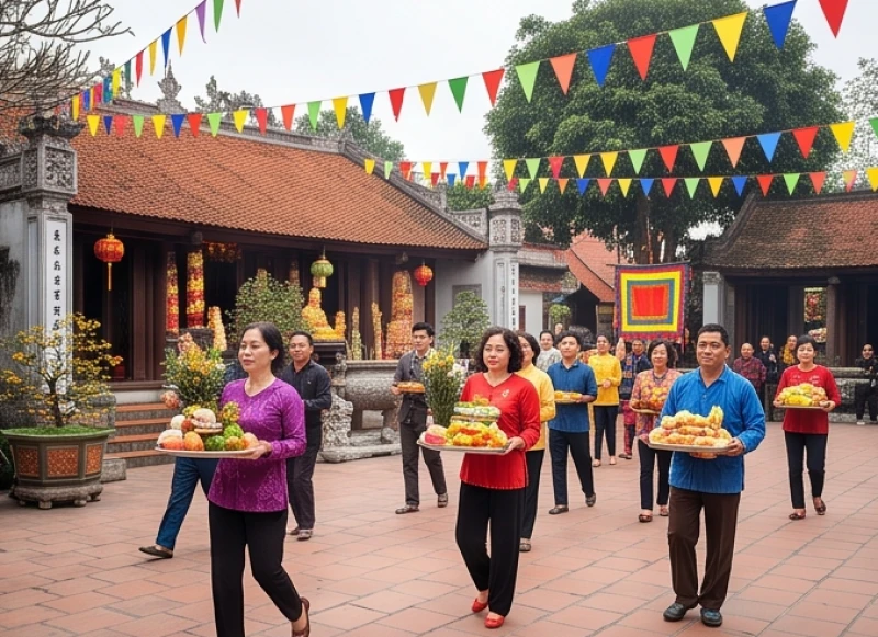 Văn khấn Quan Lớn Tuần Tranh: Bài khấn chuẩn và cẩm nang dâng lễ 3 Không khí tấp nập người dân mang theo mâm lễ vật dâng hương trong ngày hội đầu năm tại đền linh thiêng