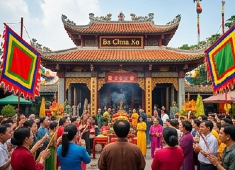 Dòng người đông đúc trẩy hội và tham gia các nghi thức tâm linh tại Lễ hội vía Bà Chúa Xứ