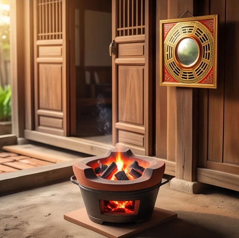 Bếp lửa đỏ hồng được mang qua cửa chính vào ngày lễ nhập trạch