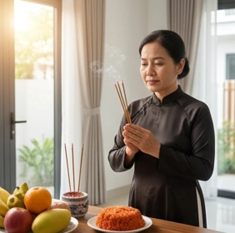 Gia chủ thực hiện nghi lễ cúng tạ đất ngay sau khi chuyển đến nhà mới để báo cáo Thần linh