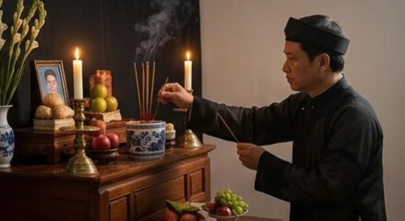 Văn khấn phát tang: Bài cúng Lễ Thành Phục & trình tự hành lễ 1 Người chủ trì đại diện gia đình dâng hương và đọc văn khấn phát tang trước bàn thờ vong để bắt đầu thời kỳ chịu tang
